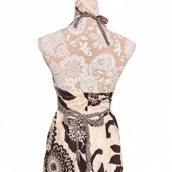 Y2K Floral Halter Dress Brown White Boho Print Summer Party Midi Size 7 - Picture 5 of 8